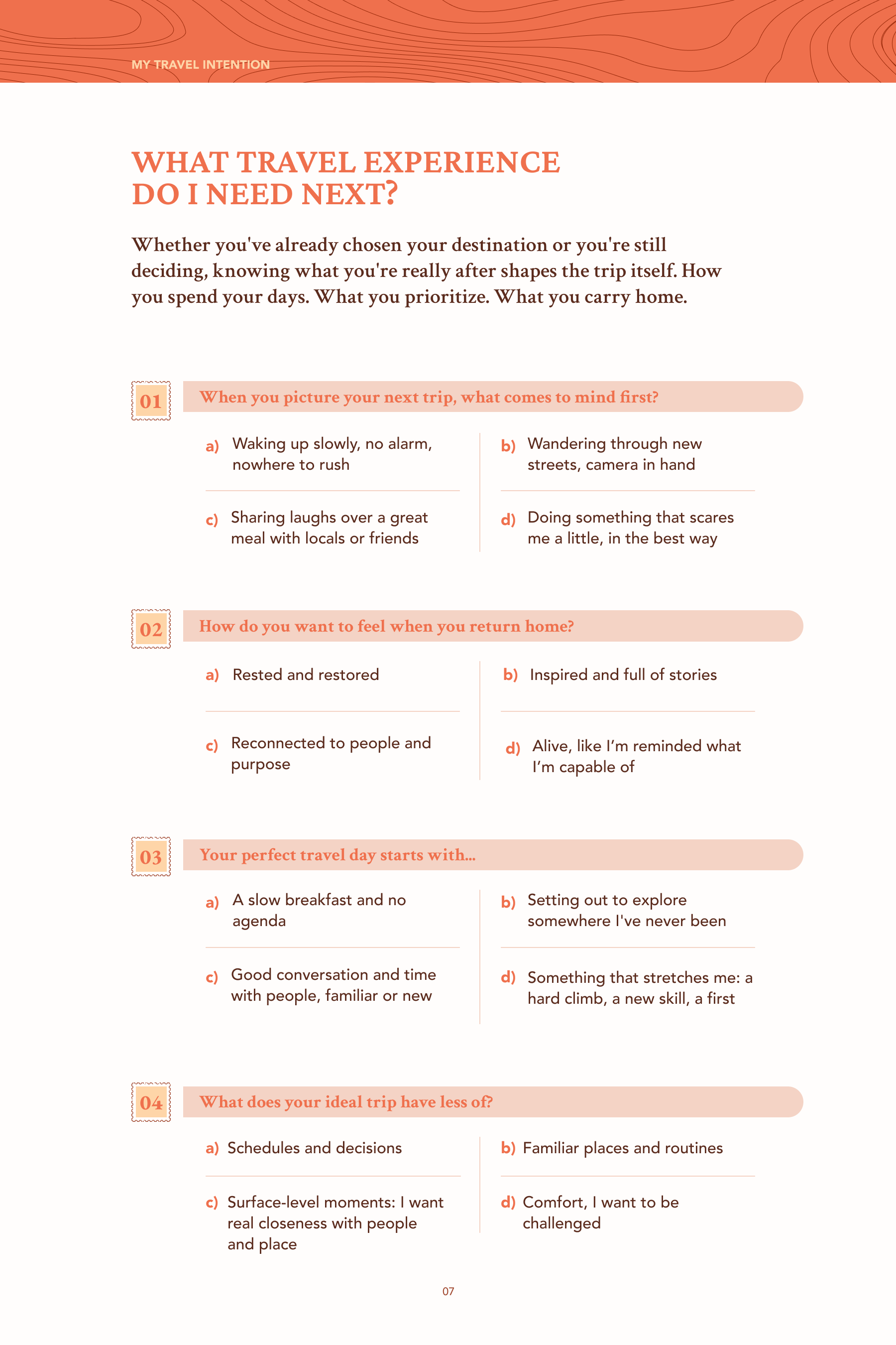 The Find Your Travel Match page from The Intentional Travel Journal