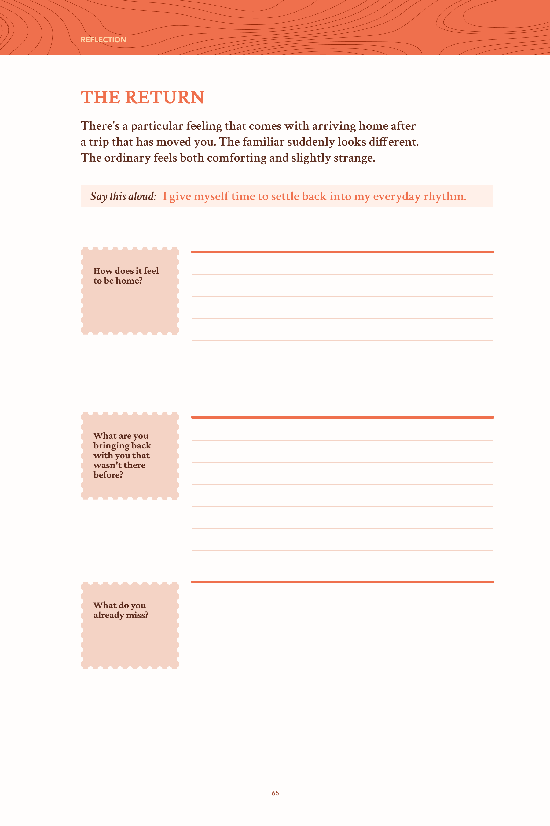 The Reflections page from The Intentional Travel Journal